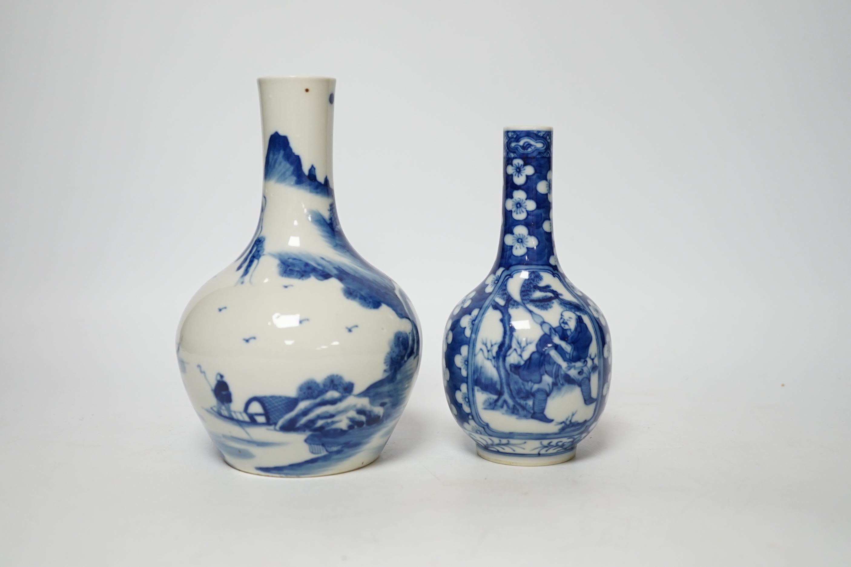 Two Chinese blue and white bottle vases, tallest 17cm